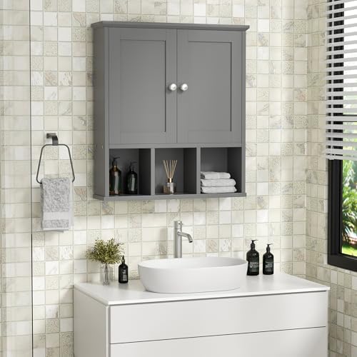 Shintenchi Bathroom Medicine Cabinet, Wall Mounted, Adjustable Shelf, Gray