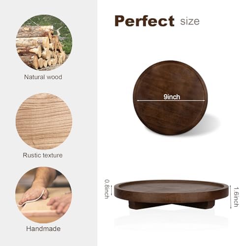 Round Decorative Tray Farmhouse Kitchen Decor Soap Dish, 9" Walnut