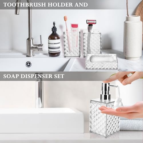 Bathroom Accessory Set, Grid Pattern 4 Pcs Plastic Bathroom Set, White