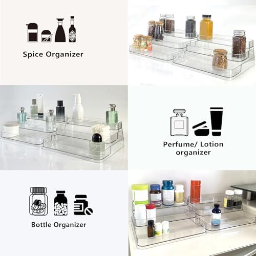 3 Tier Spice Racks, 2Pack Tiered Shelf Organizer, Clear Acrylic Racks for Medicine and Perfume, Tiered Racks for Kitchen Counter Pantry Cabinet (2 Pack)