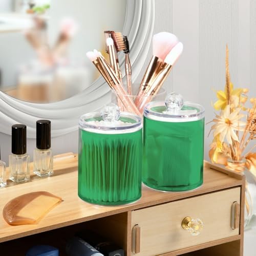 Gredecor 4 Pack Medium Sea Green Qtip Holder Organizer Dispenser Clear Bathroom Storage Canister Cotton Ball Holder Bathroom Containers for Cotton Swabs/Pads/Floss