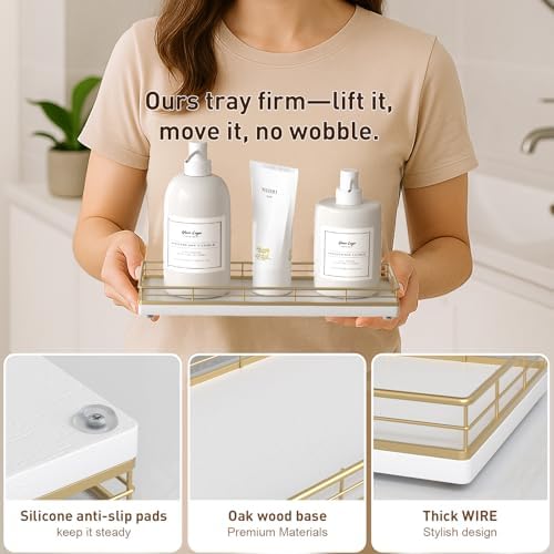 Bathroom Tray for Counter Top Organizer, Oak Wood Vanity Tray