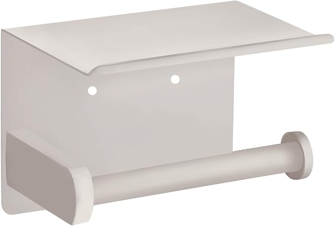 VAEHOLD Self Adhesive Toilet Paper Holder with Phone Shelf SUS 304 Stainless Steel Wall Mounted Toilet Paper Roll Holder - Rustproof and Bathroom Washroom Tissue Roll Holder with Shelf -Beige