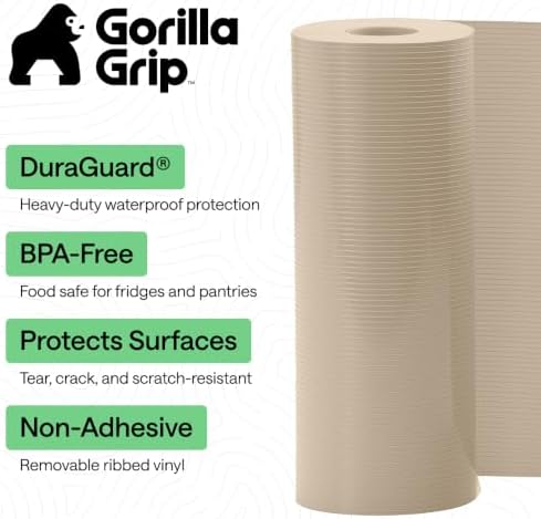 GORILLA GRIP Shelf Liner, Non-Adhesive Cabinet Liners, 12"x20' Beige