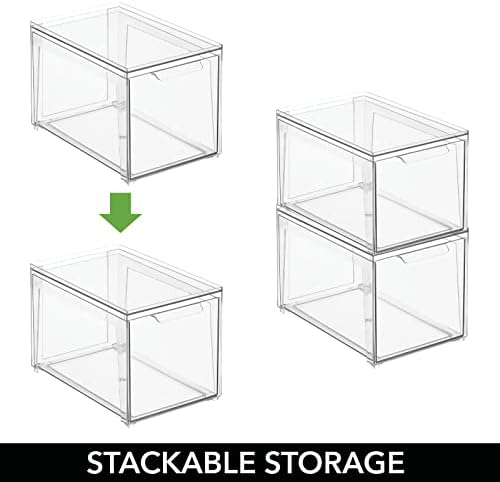 mDesign Plastic Stackable Bathroom Storage with Pull Out Bin Organizer Drawer for Cabinet, Vanity, Shelf, Cupboard, Cabinet, or Closet Organization - Lumiere Collection - 8 Pack - Clear