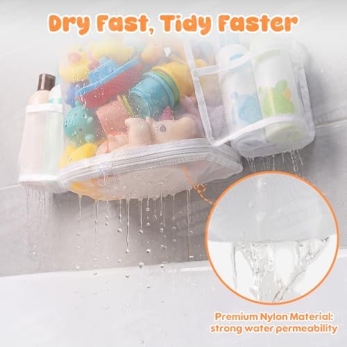 3 Compartments Bath Toy Storage Organizer, Mesh Shower Caddy