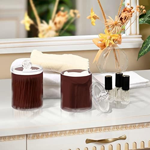 Burgundy Qtip Dispenser Apothecary Jars Bathroom Qtip Holder Storage Canister 10 Oz Plastic Jar for Cotton Ball Swab Round Pads Floss 4pcs
