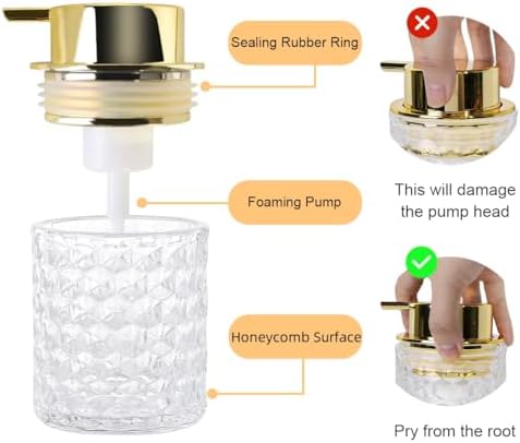 Bathroom Accessories Set 2pcs Glass Foaming Soap Dispenser and Toothbrush Holder for Bathroom Countertop, Clear Glass Bathroom Assessory Set with Gold Decor