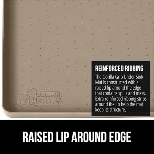 GORILLA GRIP Waterproof Silicone Under Sink Mat, Stay in Place, 46x22 Beige