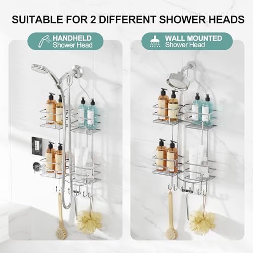 SRIWATANA Shower Caddy Hanging, Shower Organizer with Razor Hooks, Chrome