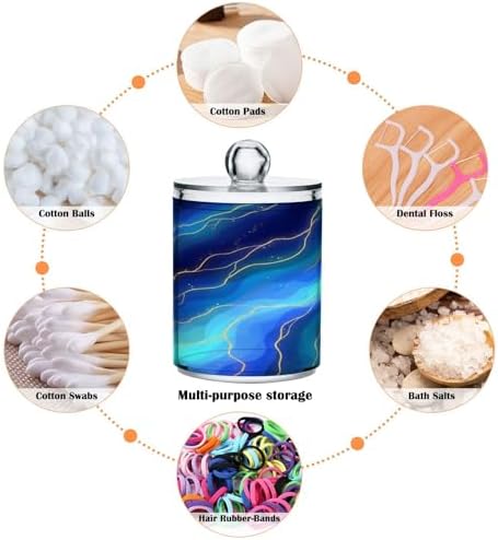 MNSRUU 2 Pack Qtip Holder Organizer Dispenser Blue Marble Bathroom Storage Canister Cotton Ball Holder Bathroom Containers for Cotton Swabs/Pads/Floss