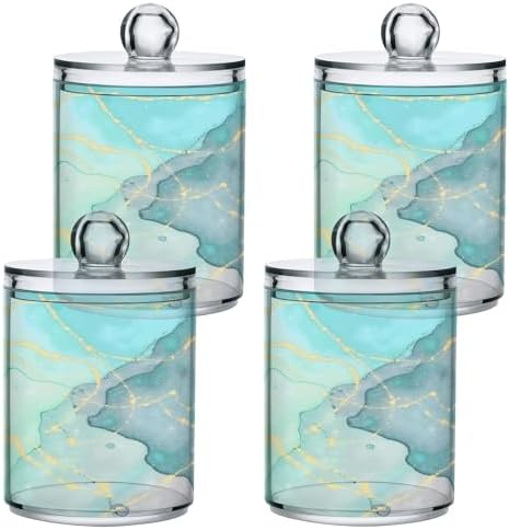 MNSRUU 2 Pack Qtip Holder Organizer Dispenser Modern Art Marble Teal Bathroom Storage Canister Cotton Ball Holder Bathroom Containers for Cotton Swabs/Pads/Floss