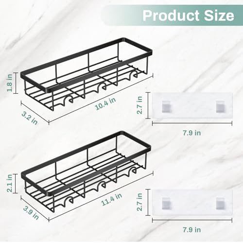 Adhesive Small Wall Shower Caddy Shelves for Inside Shower with Hooks