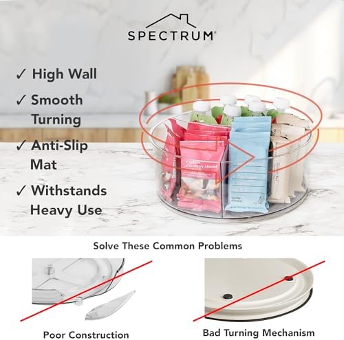 Spectrum Extra Large High Wall Turntable 12.25 in Pack of 2 Charcoal Gray XL Tall Lazy Susan Rotating Organizer for Kitchen Countertop Bath Cabinet Refrigerator Pantry Shelf Under Sink Organization