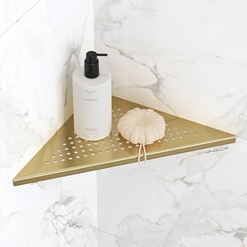 Qeke Corner Shower Shelves, 10” Recessed Tile Shower Shelf Golden, 1 Pack