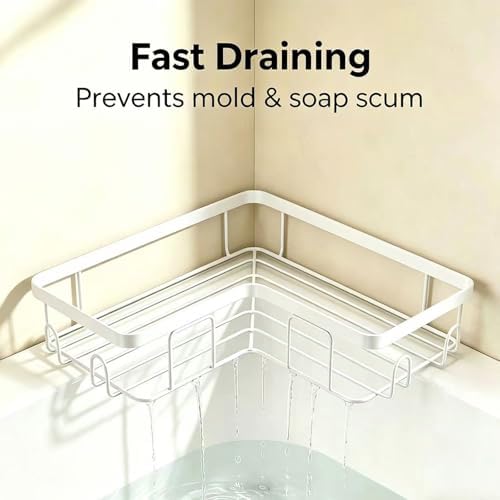 Shower Caddy 2 Pack, No Drilling Adhesive Bathroom Organizer Shelf Rack, Corner Shower Shelf with Hooks for Home Decor & Storage