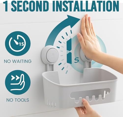 TAILI Shower Caddy Suction Cup, Bathroom Organizer Shelf Grey