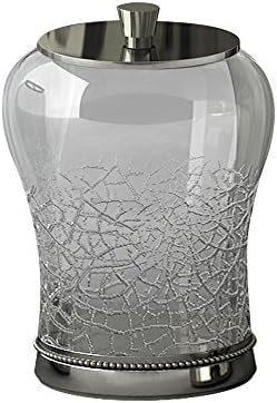 nu steel Container Coyote Qtip Dispenser Bathroom Vanity Storage Organiser, Canister, Apothecary Jar for Cotton Swabs, Rounds, Balls, Crackle Glass with Metal Trims (COY1H)