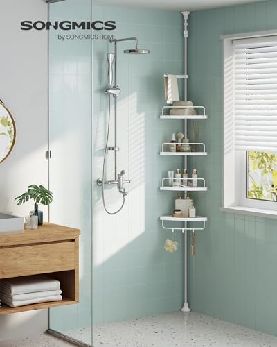 SONGMICS 4-Tier Corner Shower Caddy Tension Pole for Bathroom