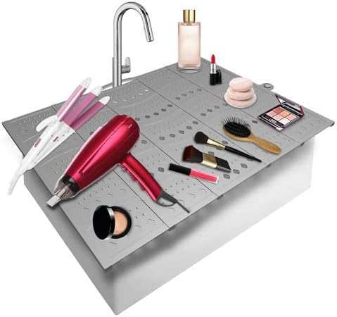 Mofason Bathroom Sink Top Cover for Counter Space, Silicone Makeup Mat Grey