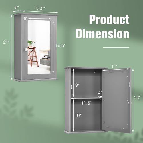 LOKO Bathroom Medicine Cabinet, Wall Mounted Storage Cabinet (Grey)
