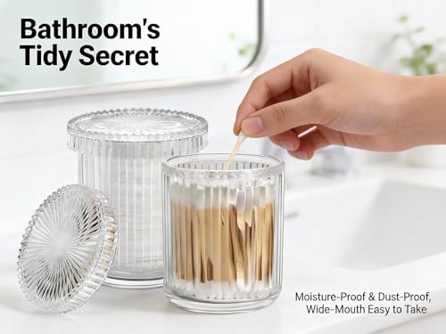 2‑Pack Clear Ribbed Glass Qtip Holder, Vanity & Bathroom Makeup Storage