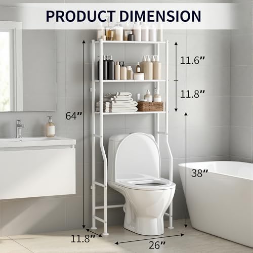 3-Tier Over Toilet Storage, Anti-Tip, 64" H, White