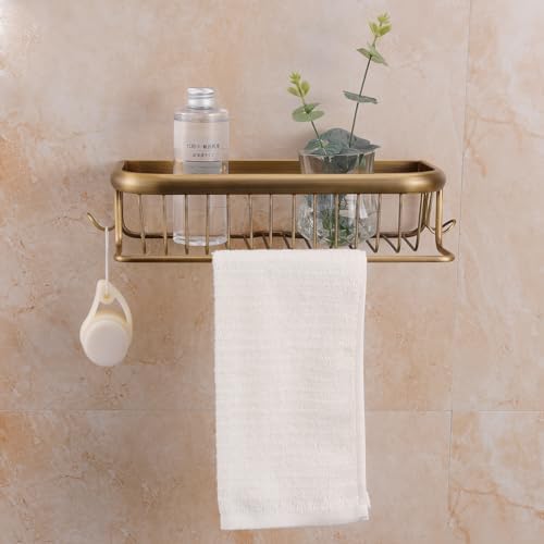 Antique Brass Shower Shelf Bathroom Shelf Shower Organizer Basket Cosmetics Holder Wall Mounted