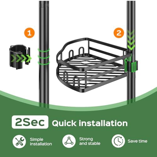 HAMITOR Shower Caddy Tension Pole: Rustproof Quick Install Standing Corner Bathroom Organizer Shelf on Floor for Renters - 4-Tier Large Capacity Storage Rack with Soap Holder for Apartment -Black