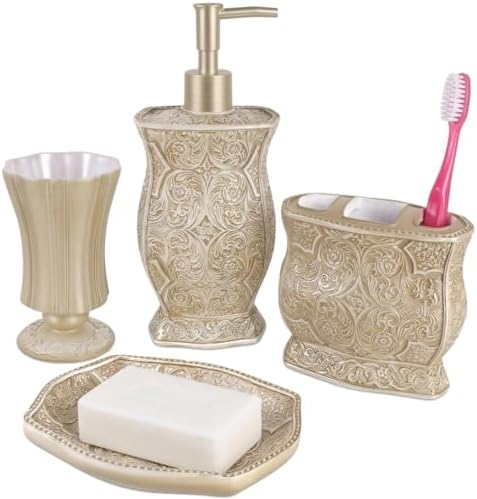 Creative Scents Victoria Beige 4 Piece Resin Bathroom Accessories Set