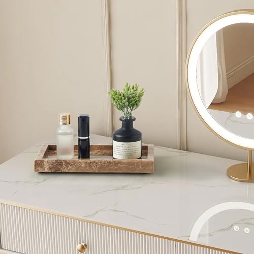Natural Small Marble Vanity Tray, Stone Organizer for Bathroom & Kitchen
