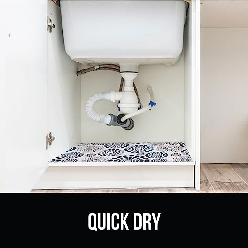 GORILLA GRIP LeakGuard Under Sink Mat, 24x24 Spiral Gray Turquoise