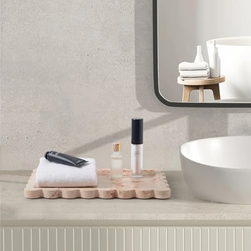 Scalloped Natural Marble Tray - Decorative Stone Tray for Bathroom & Vanity