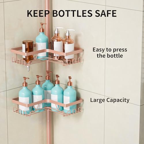 KEGII Corner Shower Caddy Tension Pole, Bathroom Organizer, Blush Nude
