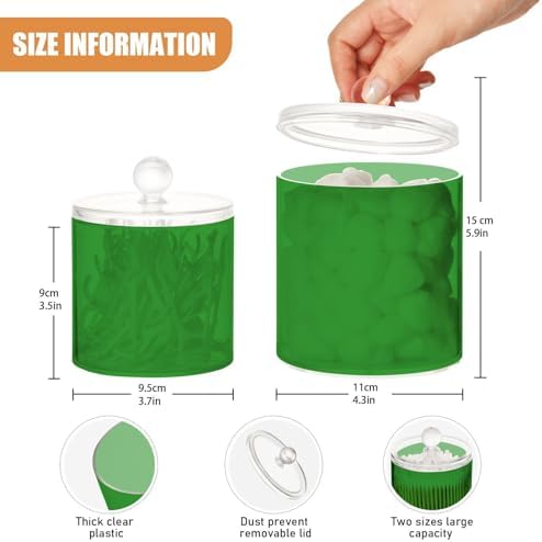 Gredecor Green Apothecary Jars with Lids for Bathroom & Kitchen Organization Containers Acrylic Plastic Organizers Great for Q-Tip Cotton Swabs, Jewelry, Food & Candy Storage, Set of 2 Sizes