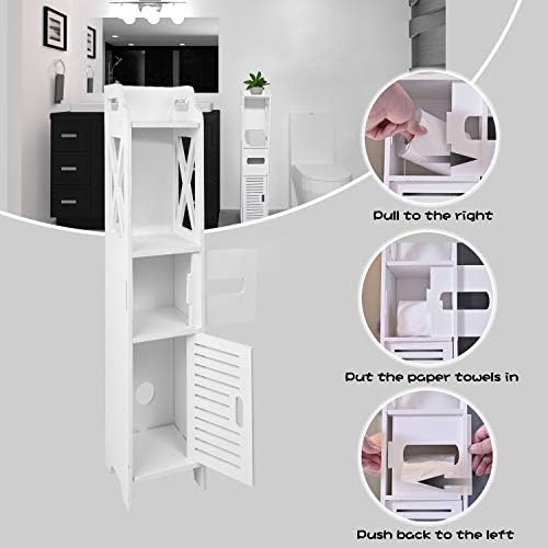 Small Bathroom Storage, Toilet Paper Storage Corner Floor Cabinet with Shelves and Doors, Bathroom Storage Organizer Furniture Corner Shelf for Book, Toilet Paper, Shampoo, Botany (31.5Wx6.1Lx6.1D)