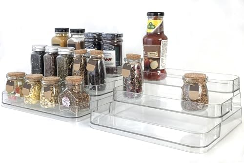3 Tier Spice Racks, 2Pack Tiered Shelf Organizer, Clear Acrylic Racks for Medicine and Perfume, Tiered Racks for Kitchen Counter Pantry Cabinet (2 Pack)