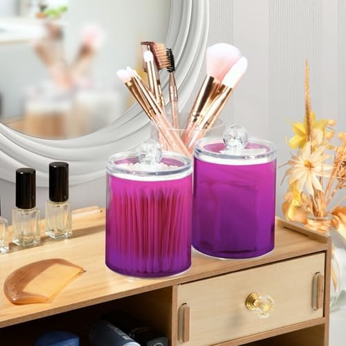 Gredecor 4 Pack Gradient Purple Qtip Holder Organizer Dispenser Clear Bathroom Storage Canister Cotton Ball Holder Bathroom Containers for Cotton Swabs/Pads/Floss