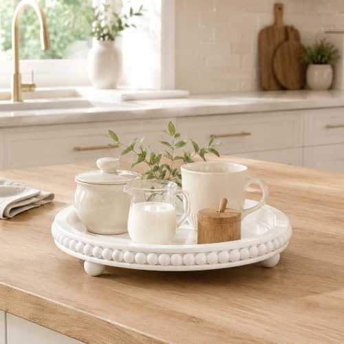 Decorative Coffee Table Tray, Round Wooden Tray for Decor