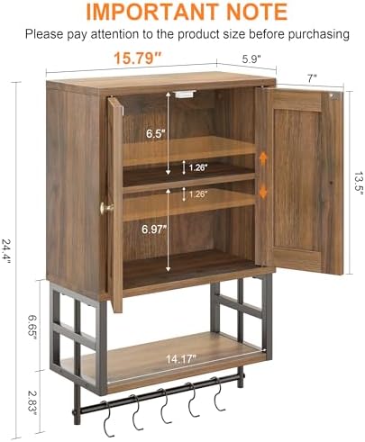 Bathroom Wall Cabinet, Farmhouse Medicine Storage with Towel Bar, Walnut