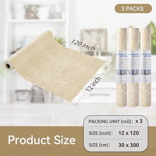 FIFTY FEET 12"x120" Non-Adhesive Shelf Liner for Kitchen Cabinets and Drawers, Washable Non-Slip PVC Cabinet Liner (Yellow)(3 Roll)