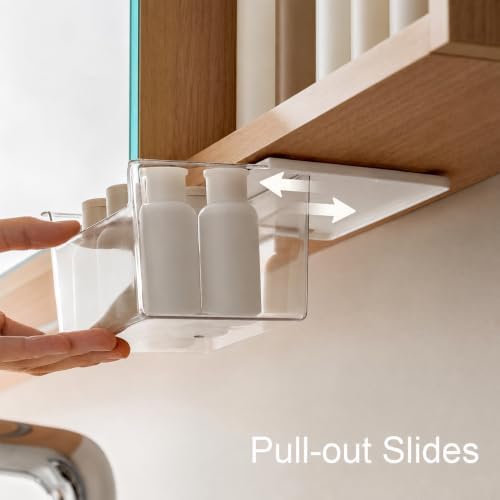 Medicine Cabinet Organizer Wall Mount,Small Pull-Out Organizer Box,Self-adhesive Under Medicine Cabinet Drawer Holder,Make Up Storage for Bathroom Mirror Cabinets, Clear (2)