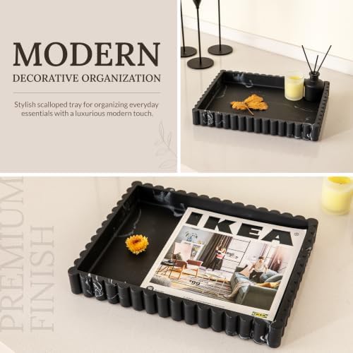12" Black Resin Decorative Tray, Home Decor for Coffee Table