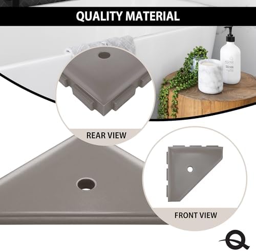 Questech 8" Corner Shower Shelf - Lugged for New Construction, Shower Organizer for Tiled Walls, Corner Caddy Soap Dish Bathroom Storage, Geo Lugged, Brushed Nickel Finish