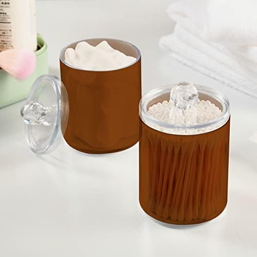 SHJI Saddle Brown Qtip Holder Organizer Dispenser Cotton Swabs Cans Plastic Jars with Lid Set 2 Pack Bathroom Storage Canister for Cotton Ball Floss Cotton Pads