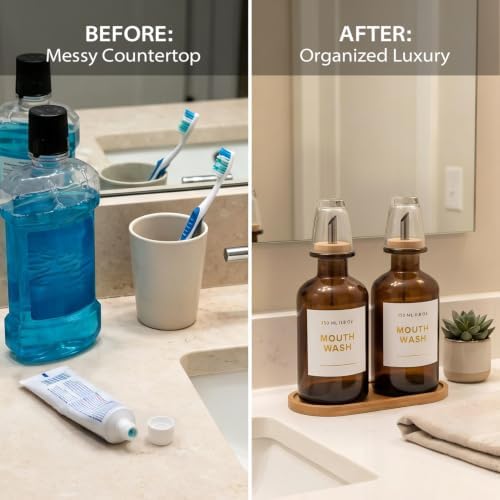 11.8OZ Glass Mouthwash Dispenser, Set of 2, Amber