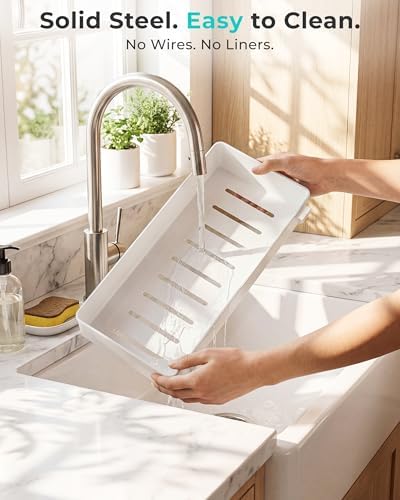 EVERIE Metal Pull Out Slide Shelf Organizer for Framed or Frameless Under Sink CabinetsOrganization in Kitchen, Bathroom, Counter, Cabinets (White, 1 Set)