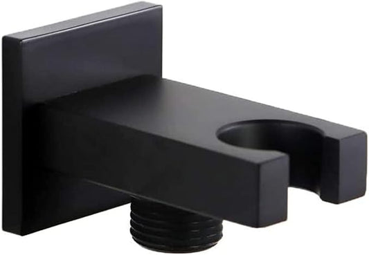 Matte Black Vintage Wall-Mounted Shower Head Holder with Hose Connector, Holds Hand Shower Head and Bidet Sprayer, Includes Wall Outlet Elbow