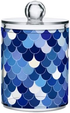 MNSRUU 2 Pack Qtip Holder Organizer Dispenser Blue Fish Scales Bathroom Storage Canister Cotton Ball Holder Bathroom Containers for Cotton Swabs/Pads/Floss