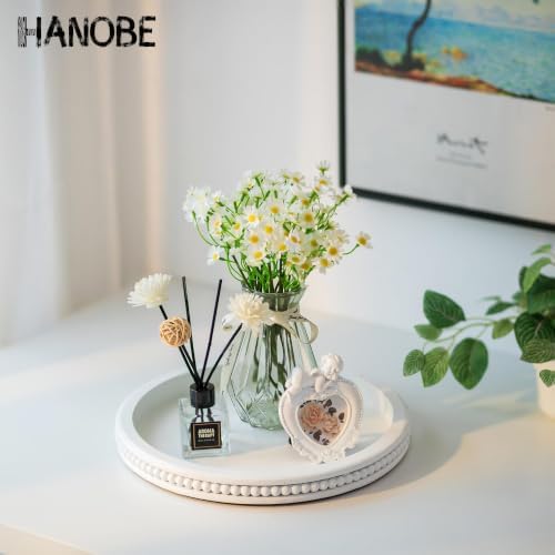 Hanobe Round Decorative Tray for Coffee Table, White, 11.8-inch